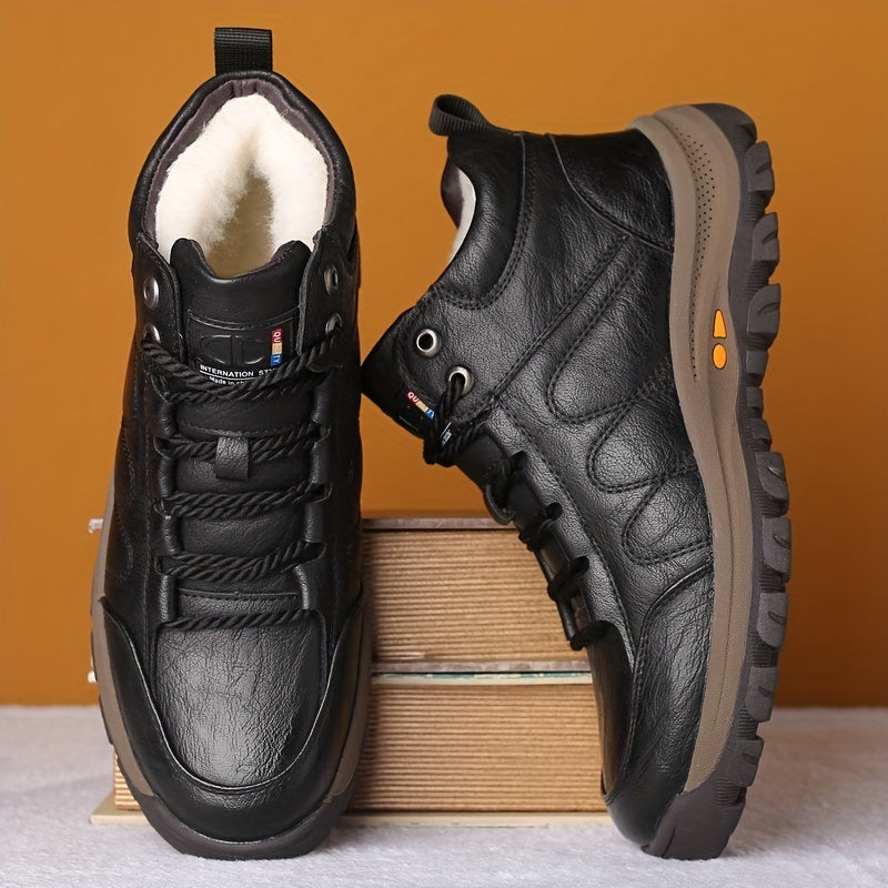Men's Casual Snow Boots, Anti-skid Windproof Lace-up Ankle Boots With Fuzzy Lining For Outdoor Walking Running Hiking, Autumn And Winter