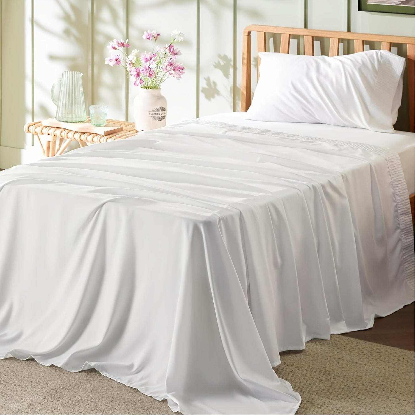 4pcs Luxurious Microfiber Sheet Set - 14" Deep Pocket, Exquisite Pinch Pleat, Shrink-Resistant, Fade-Resistant, Soft & Comfortable Bedding Set With Pillowcase, Flat Sheet, Fitted Sheet - Modern Design For All Season, Dorm Bedding For College Set
