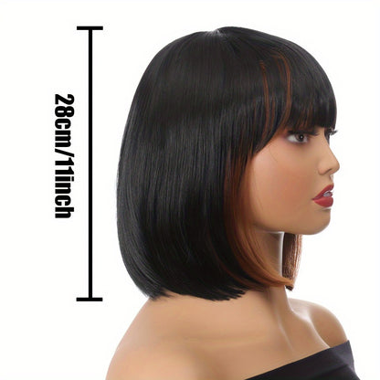 10 Inch Vibrant Short Bob Wigs with Bangs - Heat Resistant, Straight, Ombre, Synthetic Hair Replacement Wigs for Women - Perfect for Daily Wear, Party, Halloween, and Cosplay