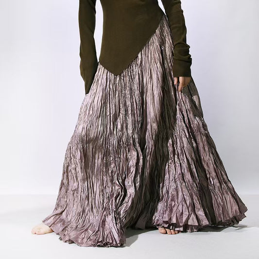 Womens Spring Autumn Long Sleeve Vintage O Neck Patchwork Layered Hem Dress Casual Long Sleeve Female Pleated Maxi Dress