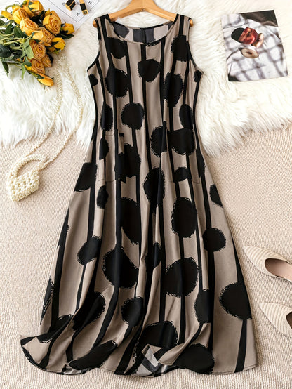 Plus Size Polka Dot Print Tank Dress, Elegant Sleeveless Dress For Spring & Summer, Women's Plus Size Clothing