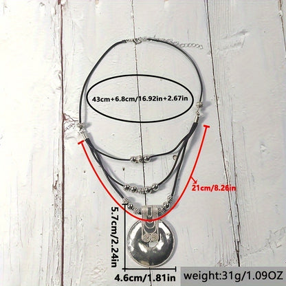 Bohemian Beach Style Round Alloy Pendant Necklace Vintage Ladies Necklace Party Jewelry Gift