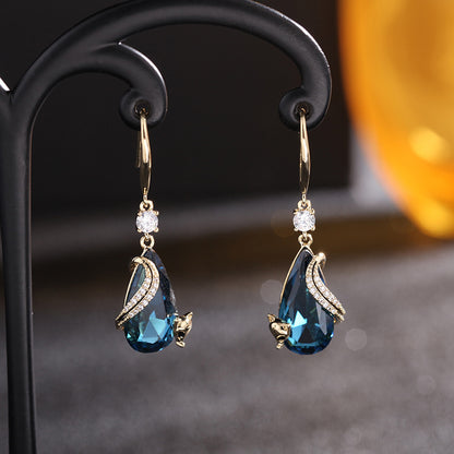 2025 Retro Chinese style new micro-inlaid zircon ear hook female blue crystal personalized animal popular earrings fox earrings