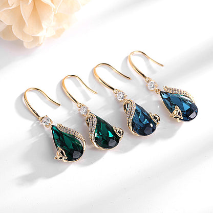 2025 Retro Chinese style new micro-inlaid zircon ear hook female blue crystal personalized animal popular earrings fox earrings