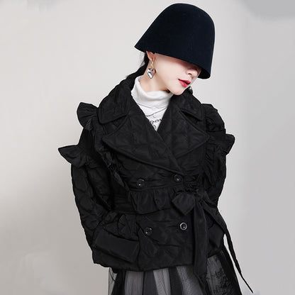 Cotton clothes women's 2025 new short loose design sense fungus edge small cotton clothes, rhombus cotton clothes jacket women's winter