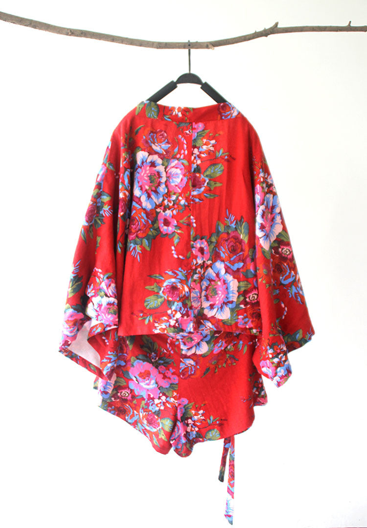 Special offer! A-Ka style casual fashion cotton and linen high waist ethnic printed shorts K000 fresh