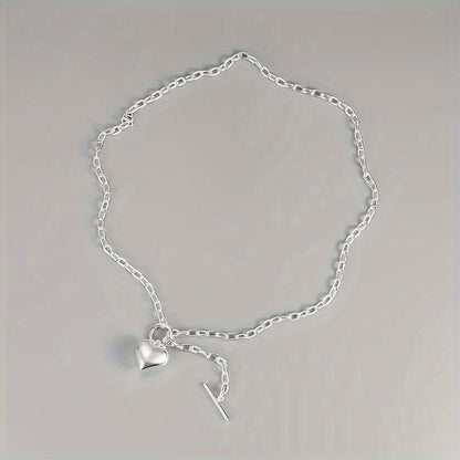925 Sterling Silver Heart Shaped Pendant Necklace, Simple Collarbone Chain Elegant Women's Jewelry With Gift Box