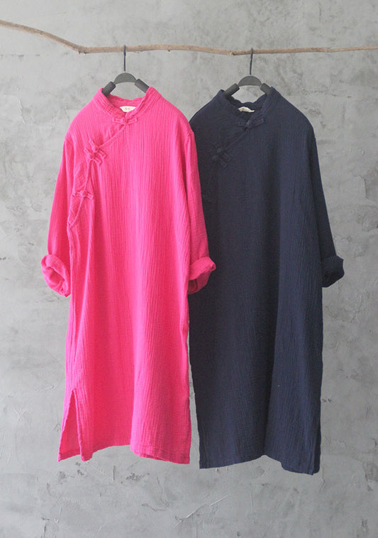 Special offer! double-layer wrinkled cotton diagonal cheongsam Chinese buckle dress, multi-color L038 improved Chinese style