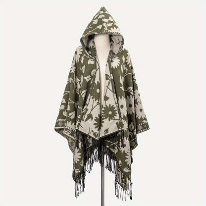 Cozy Oversized Hoodie Scarf Blanket - Stylish Boho Geometric Print with Tassels - Ultra-Soft Warm Cape for Outdoor Adventures, Windproof & Thick Cardigan Shawl