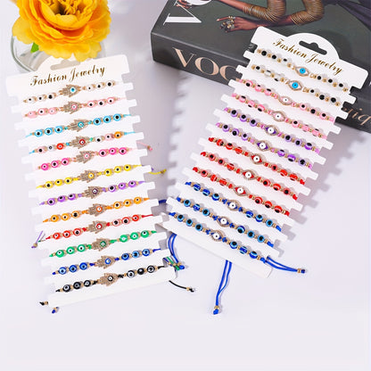 48 Pcs Lucky Evil Eye Jewelry Set - Mexican Hamsa Protection Bracelets & Anklets for Women, Girls & Boys - Stylish, Adjustable Charms, Perfect Gift Idea