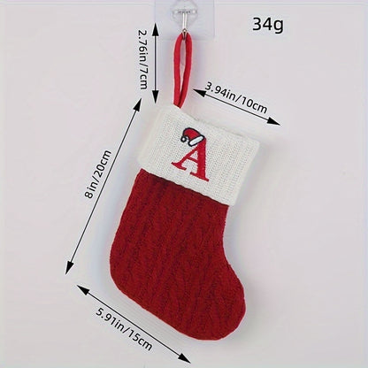 Classic Initial Mini Christmas Stockings, 1pc, Embroidered Alphabet Knit Red and White Themed Socks for Home, Christmas Tree, Mantel Decoration, No Feathers, Polyester - Festive Holiday Decor