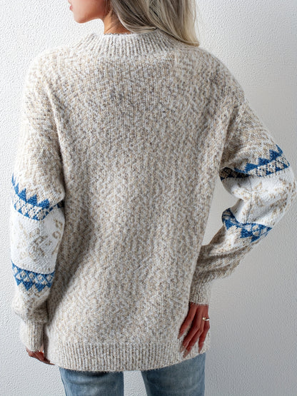 Cozy Snowflake Pattern Mock Neck Long Sleeve Pullover Sweater - Women's Winter Clothing - Soft, Cute, and Comfortable Sweater for Casual Daily Wear