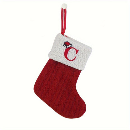 Classic Initial Mini Christmas Stockings, 1pc, Embroidered Alphabet Knit Red and White Themed Socks for Home, Christmas Tree, Mantel Decoration, No Feathers, Polyester - Festive Holiday Decor