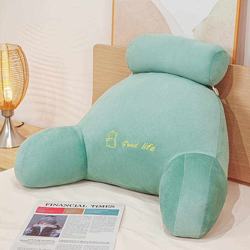 Contemporary Style Bedside Soft Pack Backrest Pillow - Adult Size, Machine Washable, Short Fleece, Non-Woven Fabric, Embroidery, No Battery Required, Suitable for All Seasons, Multi-Purpose Use, Zipper Closure, Filled with Polyester Fiber, Cover Material:
