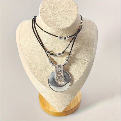 Bohemian Beach Style Round Alloy Pendant Necklace Vintage Ladies Necklace Party Jewelry Gift