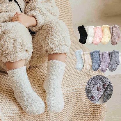 3pairs Baby Boys Kids Thickened Warm Coral Fleece Socks For Winter, Anti-skid Socks, 0-5 Years Old Toddlers Children's Trendy Socks