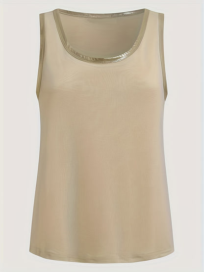 ZllKl Contrast Trim Tank Top, Casual Crew Neck Summer Sleeveless Top, Women's Clothing