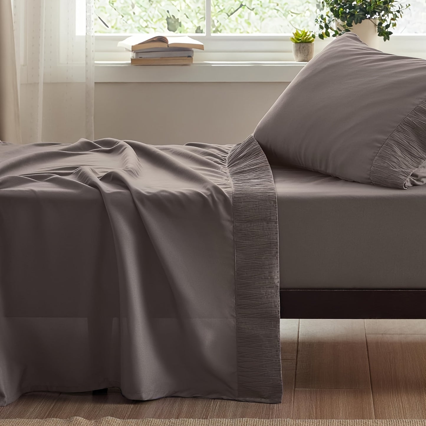4pcs Luxurious Microfiber Sheet Set - 14" Deep Pocket, Exquisite Pinch Pleat, Shrink-Resistant, Fade-Resistant, Soft & Comfortable Bedding Set With Pillowcase, Flat Sheet, Fitted Sheet - Modern Design For All Season, Dorm Bedding For College Set