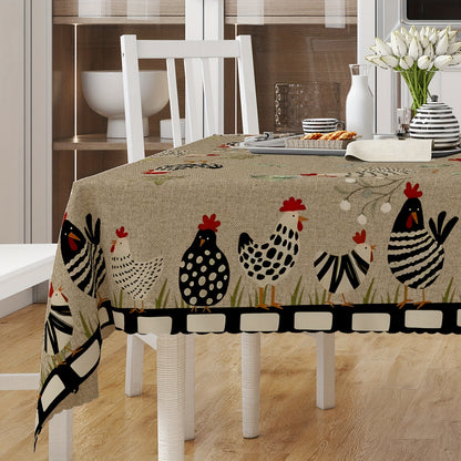 1pc Rustic Farmhouse Tablecloth - Vibrant Rooster Pattern, Ultra-Stain Resistant, Anti-Slip & Wrinkle-Free - Perfect Country Chic Home Decor