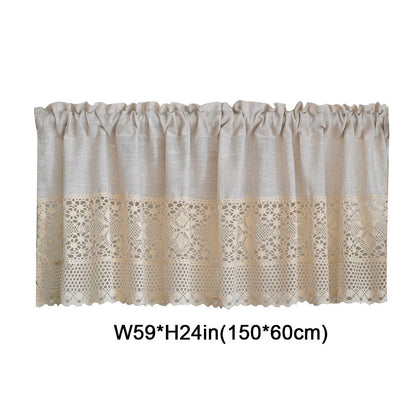 1pc Vintage Half Curtain - Crochet Hollow Short Curtain with Cotton Linen Splicing, Rod Pocket Top, Perfect for Small Window, Restaurant, Kitchen, Cafe, Living Room, Office, and Home Decor