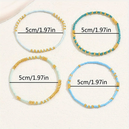 4pcs Elegant Beaded Bracelet Set - Handcrafted with Delicate Mini Beads, Stretchable for Comfort, Perfect Hand Jewelry for Women