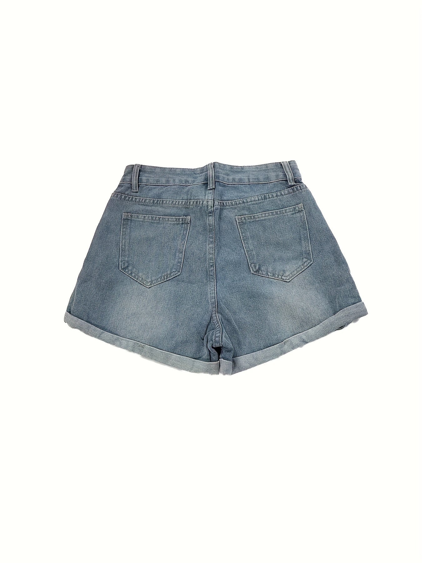 ZllKl  Women's High-Waist Denim Shorts, Casual Slimming Loose Fit With Rolled Hem, Hot Pants Comfit Fit Shorts