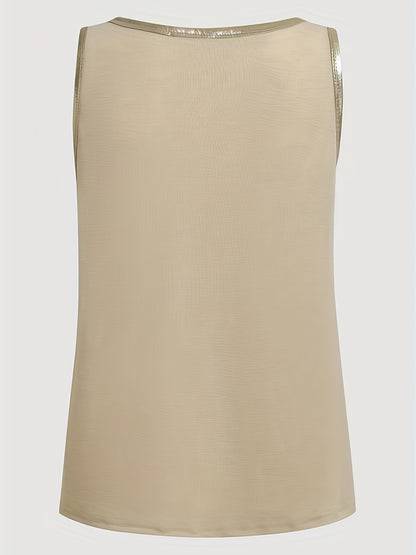 ZllKl Contrast Trim Tank Top, Casual Crew Neck Summer Sleeveless Top, Women's Clothing