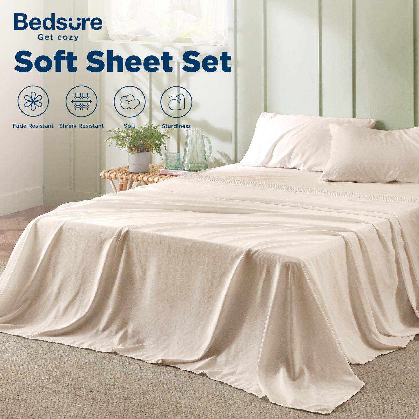 4pcs Luxurious Microfiber Sheet Set - 14" Deep Pocket, Exquisite Pinch Pleat, Shrink-Resistant, Fade-Resistant, Soft & Comfortable Bedding Set With Pillowcase, Flat Sheet, Fitted Sheet - Modern Design For All Season, Dorm Bedding For College Set