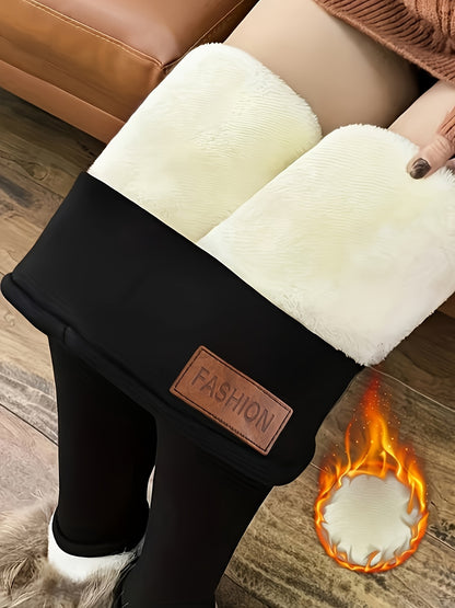 Womens High-Waisted Solid Color Fleece Leggings - Ultra Soft, Warm, and Comfortable with High Elasticity, Four-Way Stretch, and Moisture-Wicking Properties for Fall and Winter Activewear - Perfect for Outdoor Sports and Daily Casual Wear