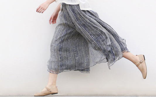 Special offer! cotton and linen women's clothing, national style retro batik printing three-layer wide-leg pants K607 high waist