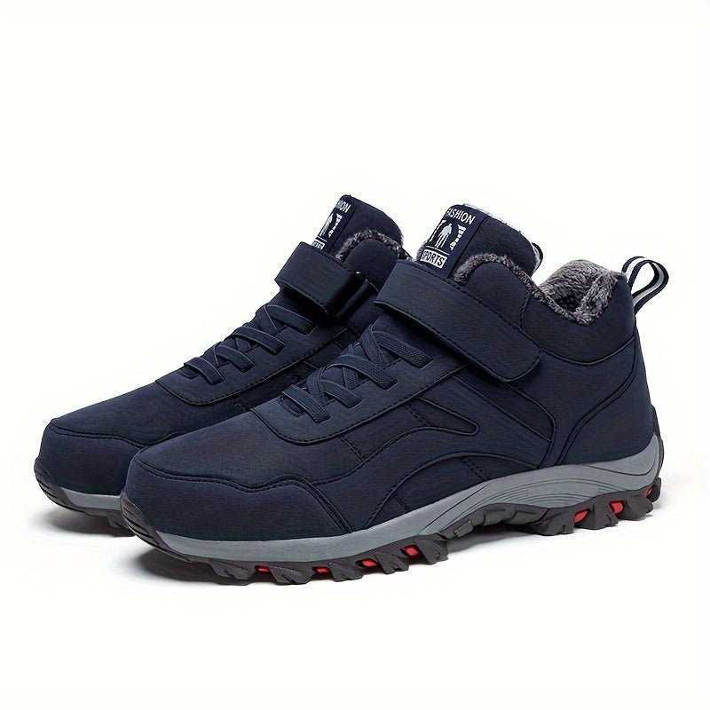 Men's Casual Snow Boots, Anti-skid Windproof Slip On Ankle Boots With Lined Fuzz And Hook & Loop Fastener Decor For Outdoor, Autumn And Winter
