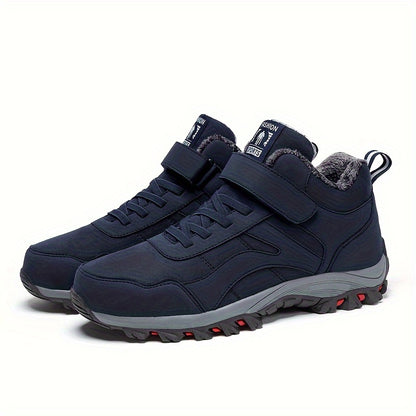 Men's Casual Snow Boots, Anti-skid Windproof Slip On Ankle Boots With Lined Fuzz And Hook & Loop Fastener Decor For Outdoor, Autumn And Winter