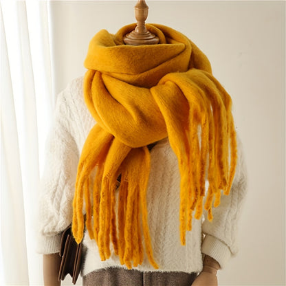 Fluffy Chunky Scarf - Luxurious Imitation Cashmere, Ultra-Soft and Cozy, Timeless Solid Color Design, Elegant and Sophisticated, Generously Long with Fashionable Tassel, Thickened for Extra Warmth, Cold-Weather Ready, Versatile and Easy to Style - Perfect