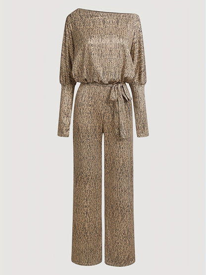 Chic Long Sleeve Jumpsuit with Flattering Tie Waist - Versatile & Comfortable for All Occasions, Easy Care Women’s Fashion