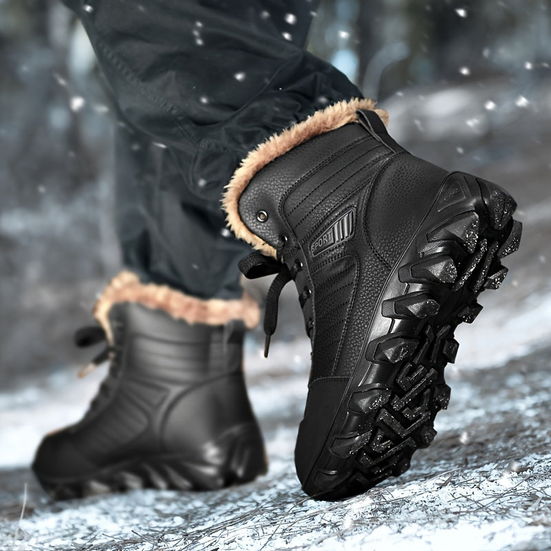 Men's Casual Snow Boots, Anti-skid Windproof High-top Lace-up Boots With Fuzzy Lining For Outdoor Walking Running Hiking, Autumn And Winter