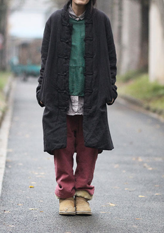 ancient pattern linen handmade buckle thickened cotton-padded coat, Chinese long cotton-padded jacket trench coat men's M635 long sleeves