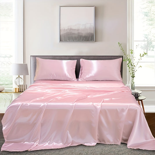 4-Piece Silky Smooth Satin Bedroom Set - Luxurious Comfort, Breathable & Wrinkle-Free Sheets for Enhanced Sleep Experience - Includes 1 Fitted Sheet, 1 Flat Sheet & 2 Pillowcases