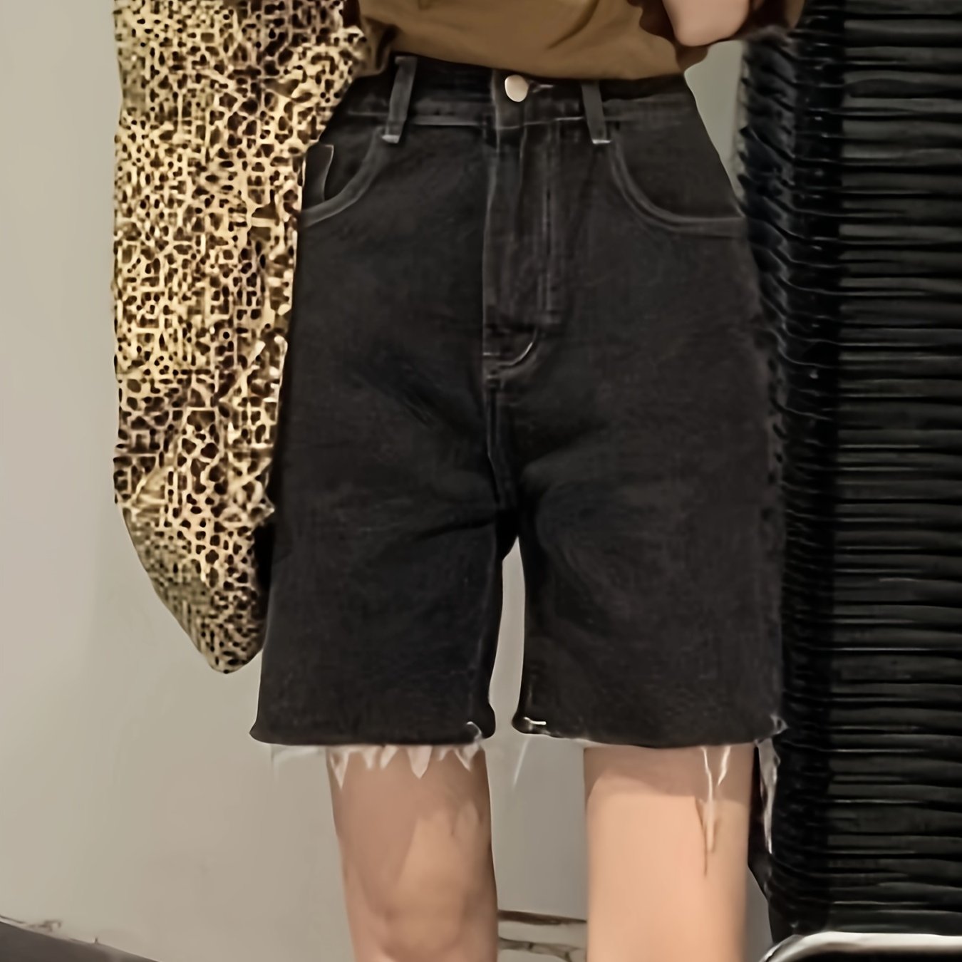 ZllKl  Casual High Waist Embroidered Heart Denim Shorts, Loose Fit, Wide Leg, Mid-thigh Length Denim Jorts, Trendy Summer Wear