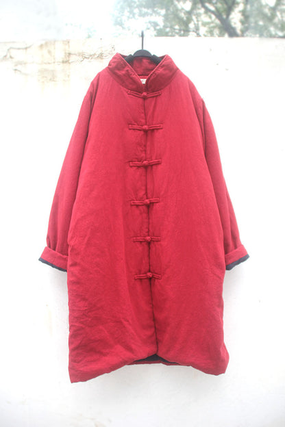 ancient pattern linen handmade buckle thickened cotton-padded coat, Chinese long cotton-padded jacket trench coat men's M635 long sleeves