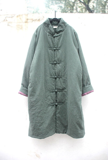 ancient pattern linen handmade buckle thickened cotton-padded coat, Chinese long cotton-padded jacket trench coat men's M635 long sleeves