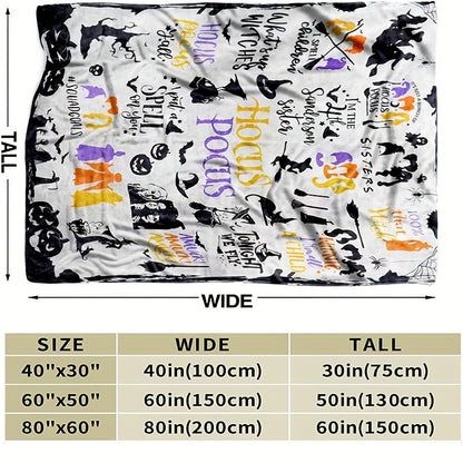 Hocus Pocus Themed Flannel Throw Blanket - Contemporary Geometric-Patterned, Machine Washable, Hypoallergenic - Multipurpose, All Seasons Horror Decor with Digital Print for Couch, Bed, Travel - Polyester, Knitted, Soft Plush Fabric
