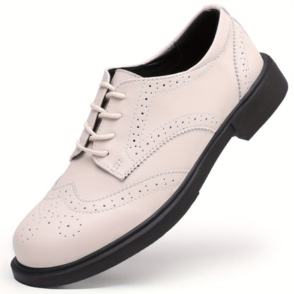 Women's Classic Oxford Lace Up Business Dress Pointed Thick Leather Formal Shoes