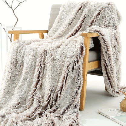 Luxury French-Style Plush Faux Fur Throw Blanket - Versatile Decorative Soft Polyester Bed, Sofa, and Car Blanket - All-Season Woven Cozy Cover for Home and Office Napping - 1pc Dual-Tone Long Pile