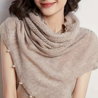Luxurious Knitted Shawl Wrap - Soft, Twisted Flower Design with Faux Pearls, Versatile Autumn and Winter Accessory for Office, Casual Daily Wear, and Outdoor Activities - Perfect Gift for Women and Ladies