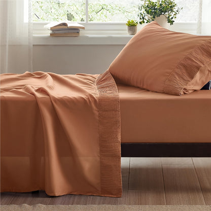 4pcs Luxurious Microfiber Sheet Set - 14" Deep Pocket, Exquisite Pinch Pleat, Shrink-Resistant, Fade-Resistant, Soft & Comfortable Bedding Set With Pillowcase, Flat Sheet, Fitted Sheet - Modern Design For All Season, Dorm Bedding For College Set