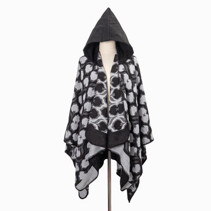 Cozy Oversized Hoodie Scarf Blanket - Stylish Boho Geometric Print with Tassels - Ultra-Soft Warm Cape for Outdoor Adventures, Windproof & Thick Cardigan Shawl