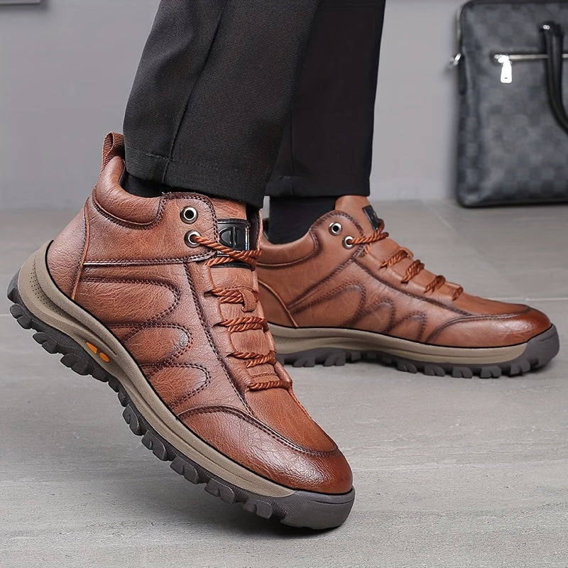 Men's Casual Snow Boots, Anti-skid Windproof Lace-up Ankle Boots With Fuzzy Lining For Outdoor Walking Running Hiking, Autumn And Winter