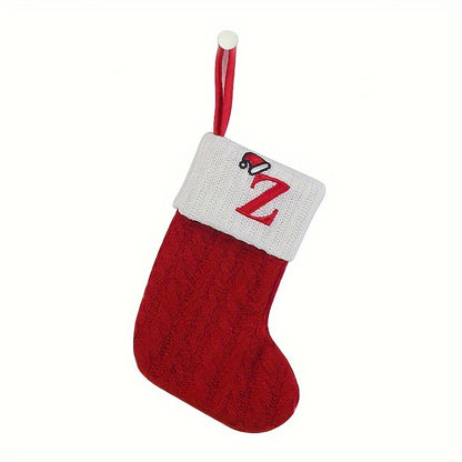 Classic Initial Mini Christmas Stockings, 1pc, Embroidered Alphabet Knit Red and White Themed Socks for Home, Christmas Tree, Mantel Decoration, No Feathers, Polyester - Festive Holiday Decor