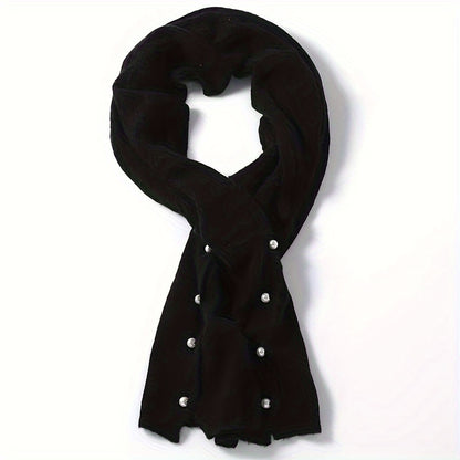 Luxurious Knitted Shawl Wrap - Soft, Twisted Flower Design with Faux Pearls, Versatile Autumn and Winter Accessory for Office, Casual Daily Wear, and Outdoor Activities - Perfect Gift for Women and Ladies