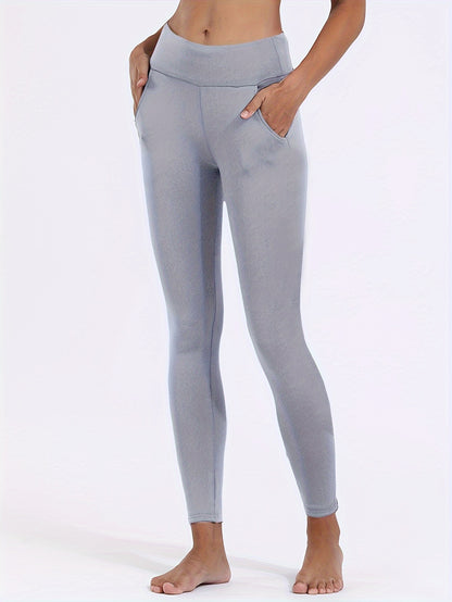 Solid Fleece Skinny Leggings, Casual High Waist Thermal Leggings For Fall & Winter, Women's Clothing